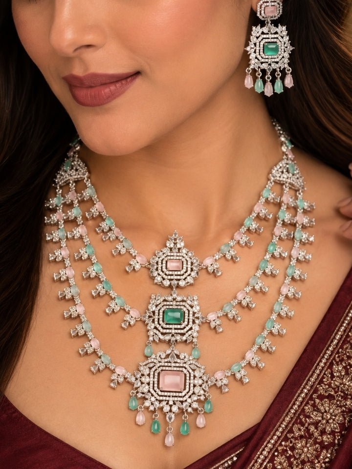 Fabiola Mint Green & Pink Necklace Set
