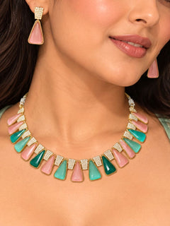 Ipsita Mint Green & Pink necklace set