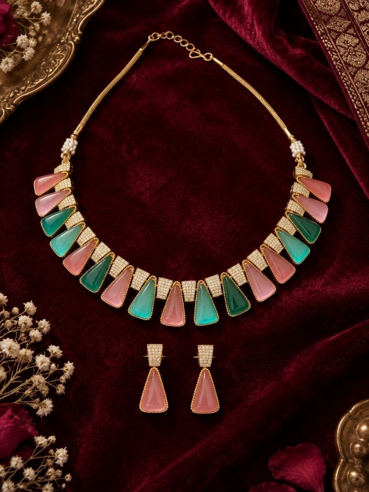Ipsita Mint Green & Pink necklace set