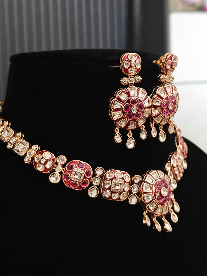 Suraiya Ruby Pink Polki Necklace Set