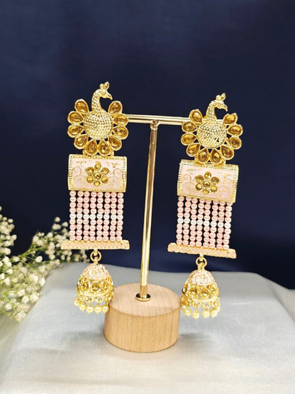 Pink Akriti  Long Jhumki Earrings