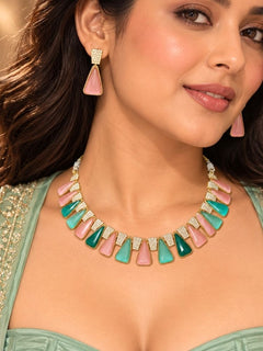 Ipsita Mint Green & Pink necklace set
