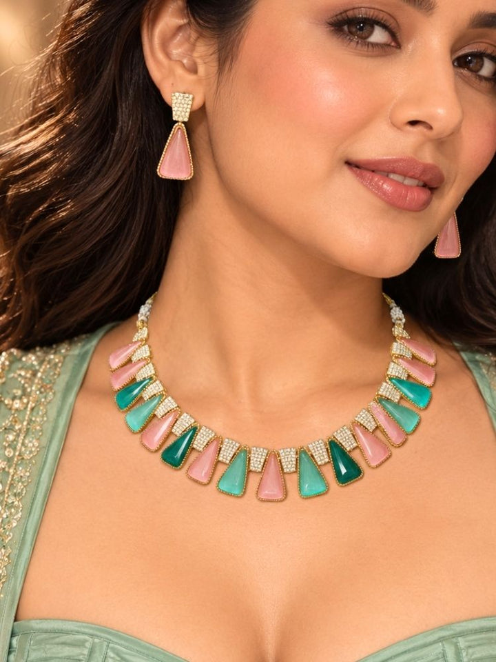 Ipsita Mint Green & Pink necklace set