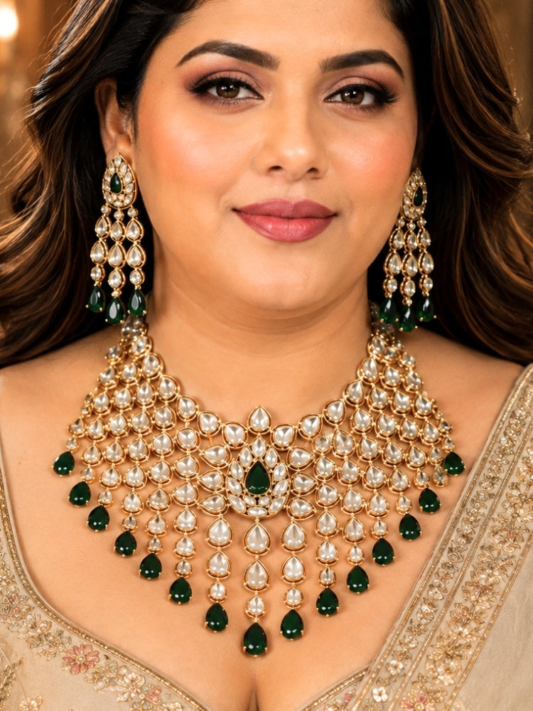 Kohinaz Green Polki Necklace Set
