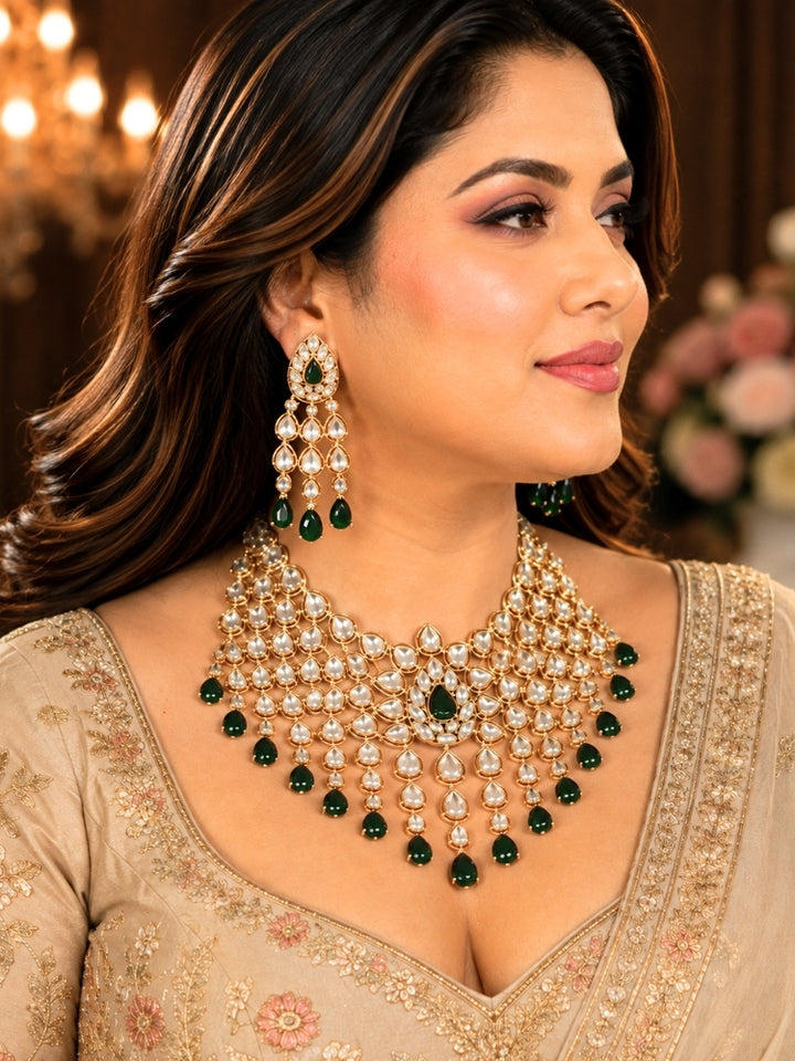 Kohinaz Green Polki Necklace Set