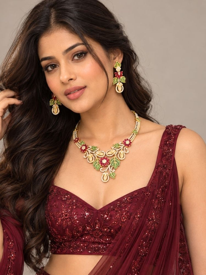 Yolanda Red & Green Dual Tone Necklace Set
