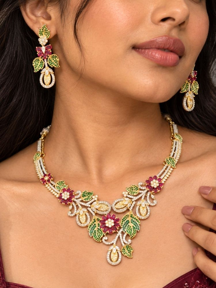 Yolanda Red & Green Dual Tone Necklace Set