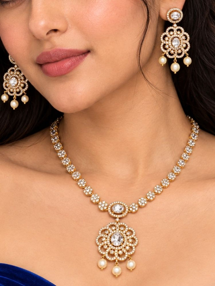 Coco colour changing necklace worn with the blue stone – versatile AD jewellery set online