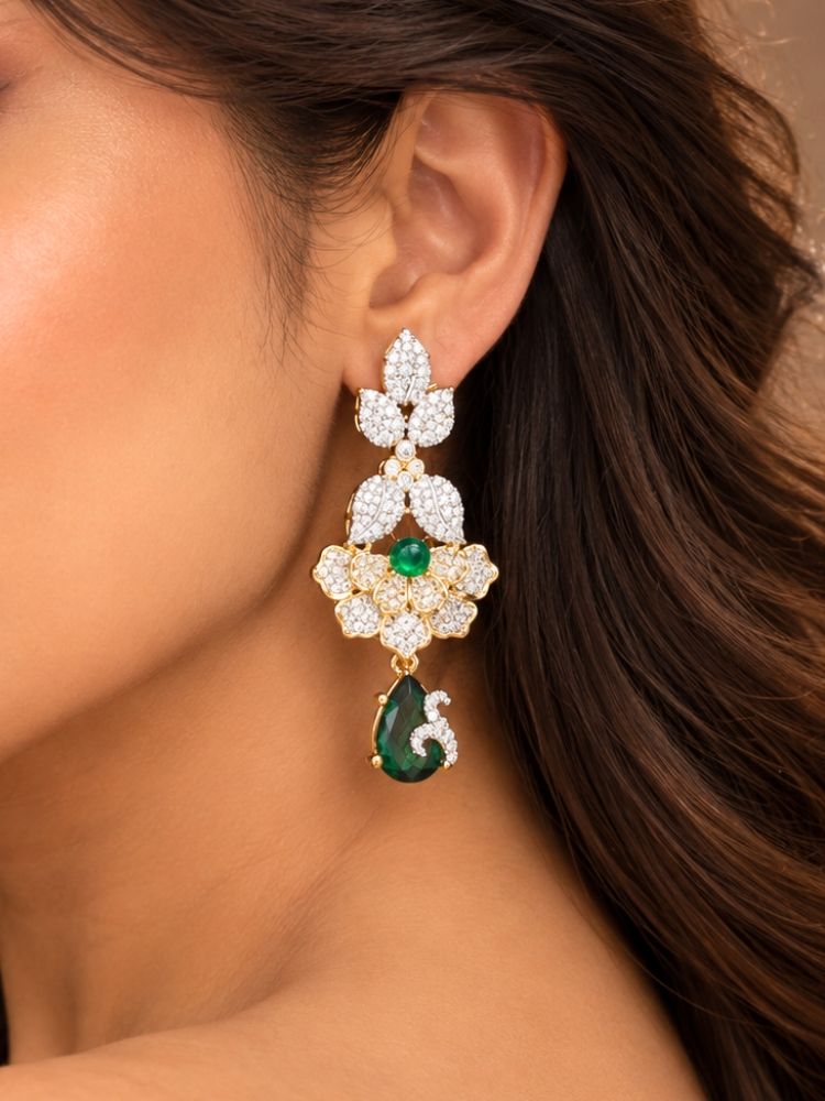 Oleander American Diamond Green Dual Tone Necklace Set