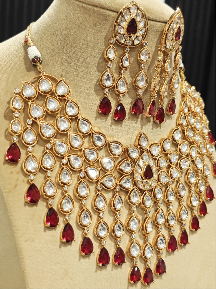 Kohinaz Ruby Red Polki Necklace Set