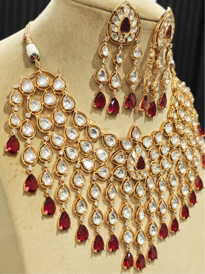 Kohinaz Ruby Red Polki Necklace Set