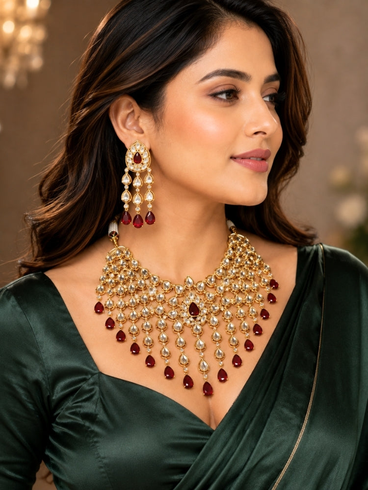Kohinaz Ruby Red Polki Necklace Set