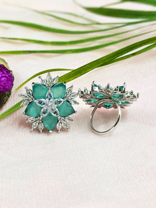 Sea-Green Snowflake Ring (Adjustable)