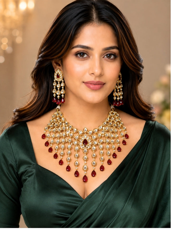 Kohinaz Ruby Red Polki Necklace Set