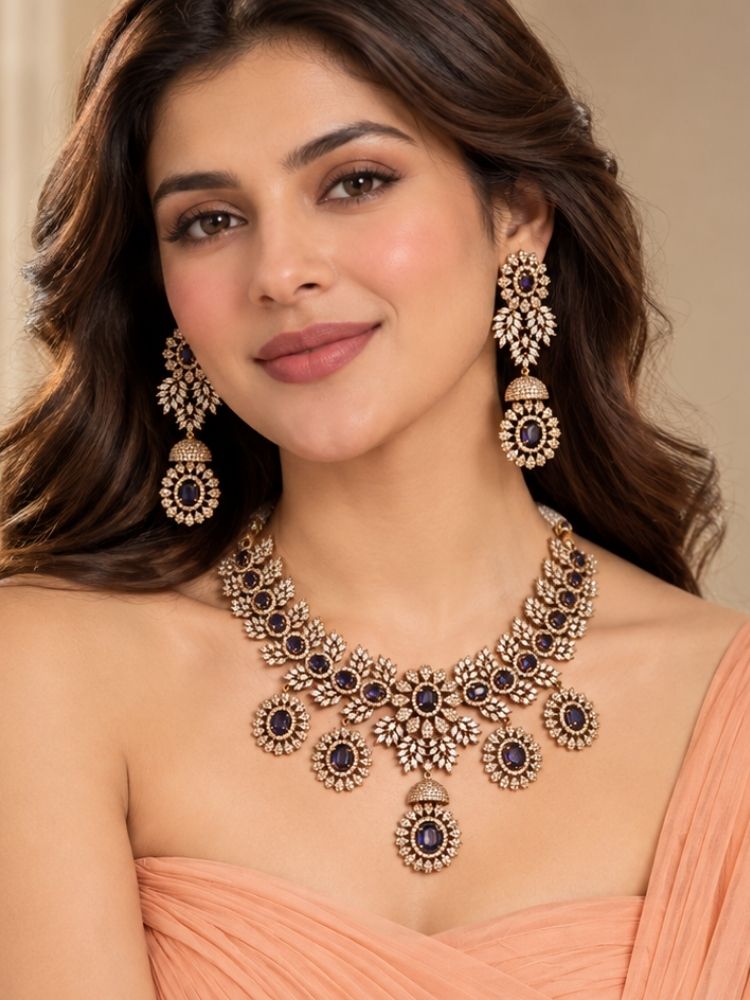 Manasvi Purple Victorian Necklace Set