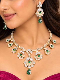 Oleander American Diamond Green Dual Tone Necklace Set