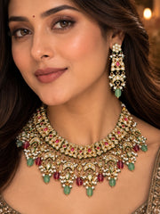 Zohrabano Kundan Pink & Green Collar Necklace Set