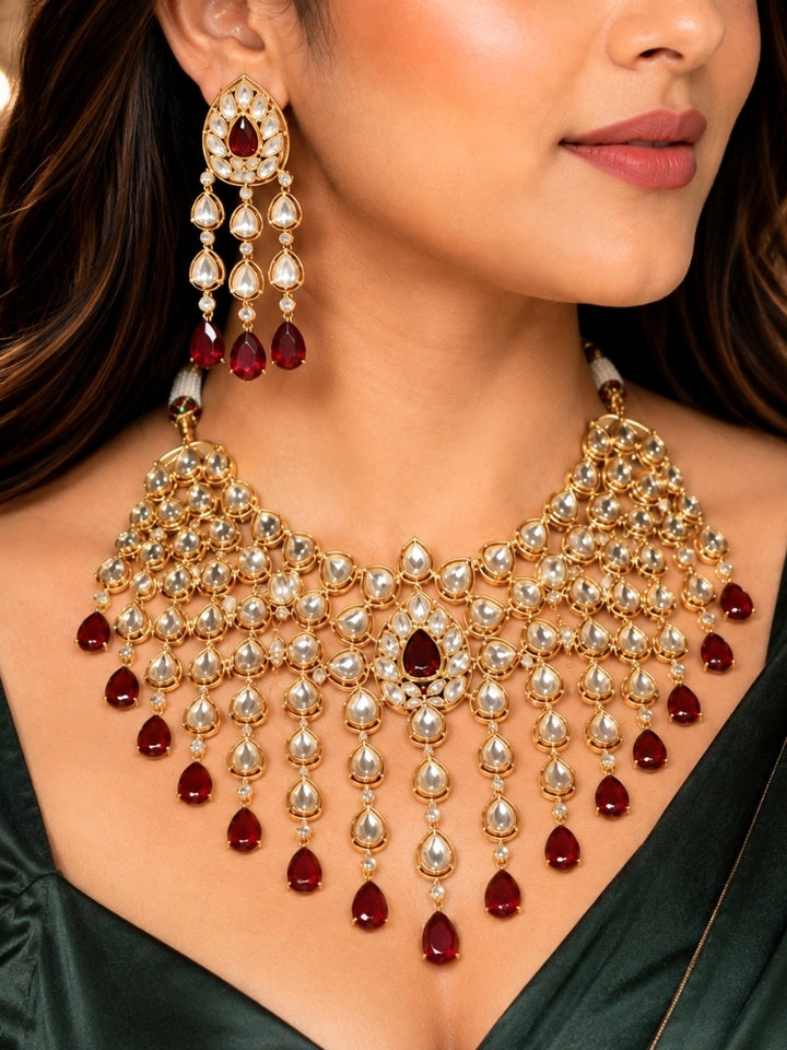 Kohinaz Ruby Red Polki Necklace Set
