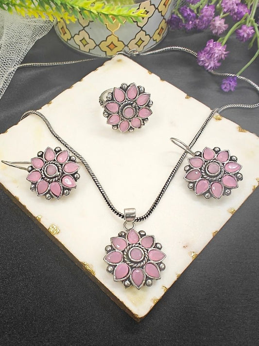 Shivangi Mint Pink Pendant Set with Ring