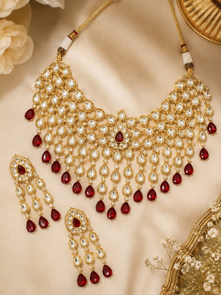 Kohinaz Ruby Red Polki Necklace Set