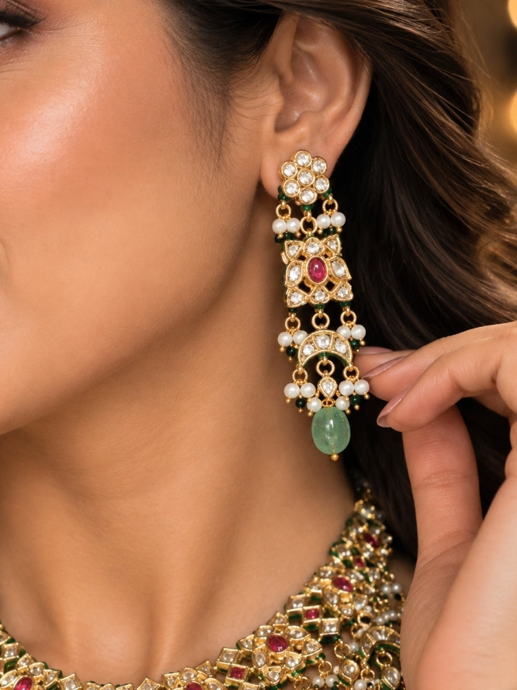 Zohrabano Kundan Pink & Green Collar Necklace Set