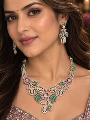 Yolanda Mint Pink & Green Silver Necklace Set