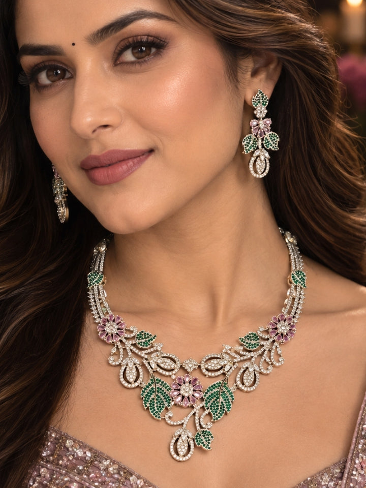 Yolanda Mint Pink & Green Silver Necklace Set