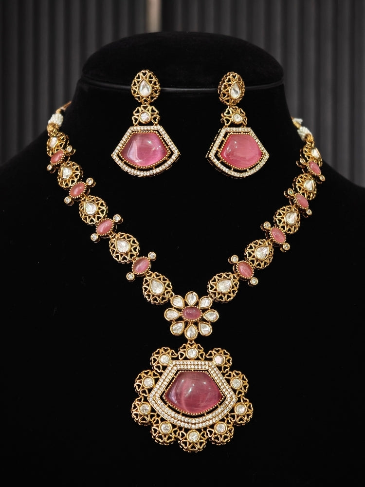 Agatha Pink Moissanite Necklace Set