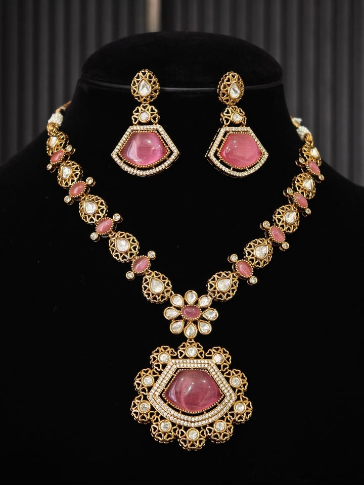 Agatha Pink Moissanite Necklace Set