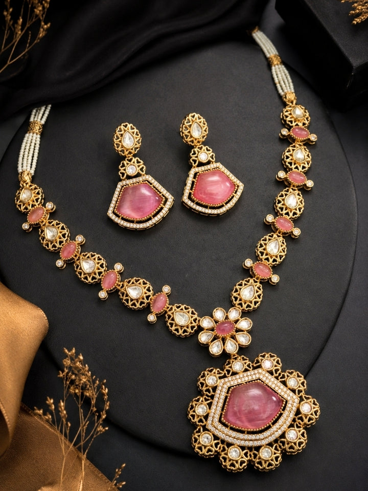 Agatha Pink Moissanite Necklace Set