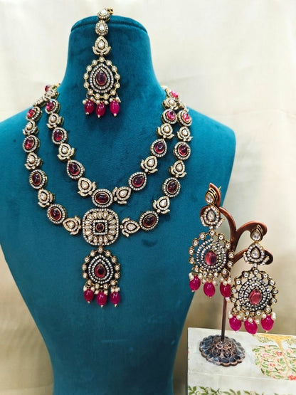 Magenta Pink Shabana Necklace Set