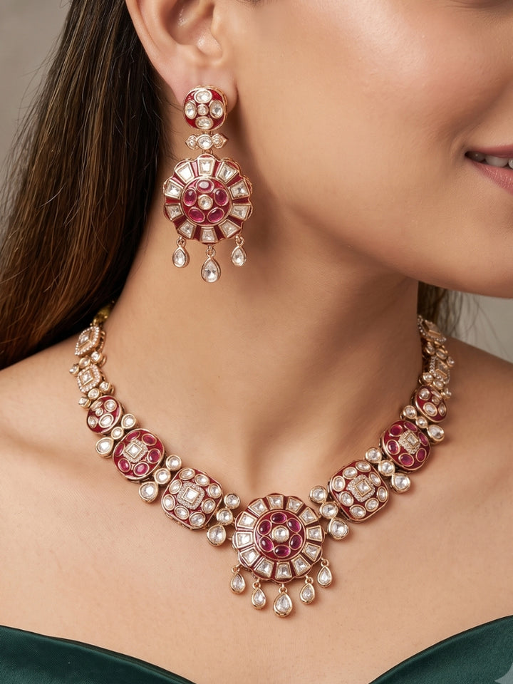 Suraiya Ruby Pink Polki Necklace Set