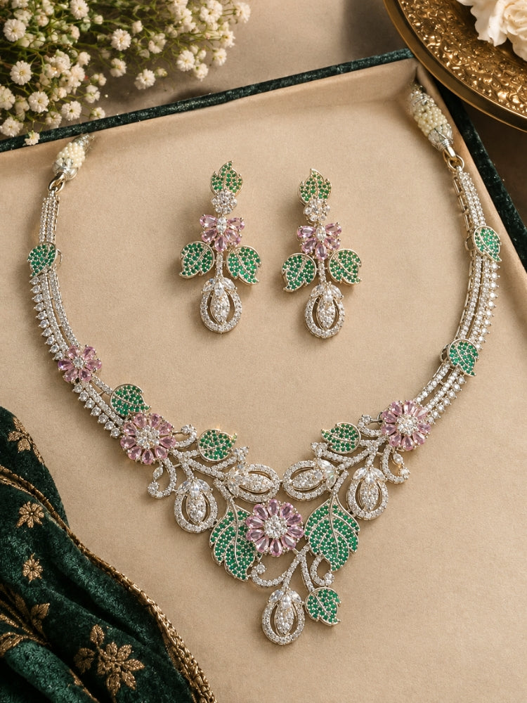 Yolanda Mint Pink & Green Silver Necklace Set