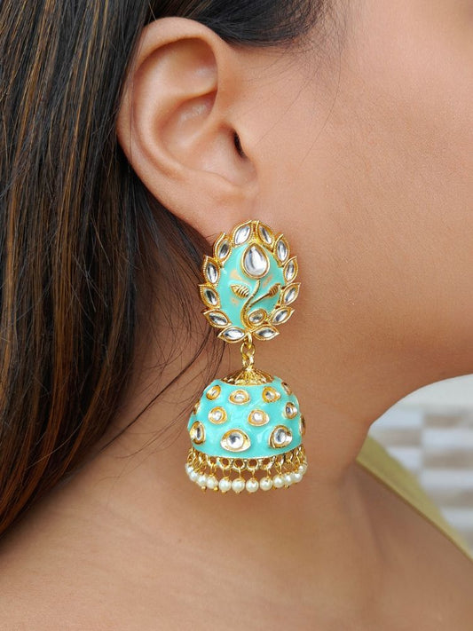 Ananya Sea Green Kundan Jhumkis