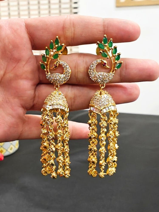 Green Mayura Long Earrings