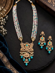 Parizaad Kundan Turquoise Long Necklace Set
