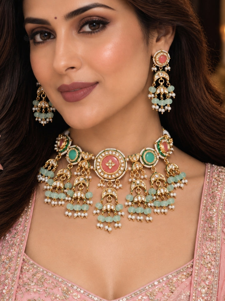 Sukanya Necklace Set (Mint Pink & Green)