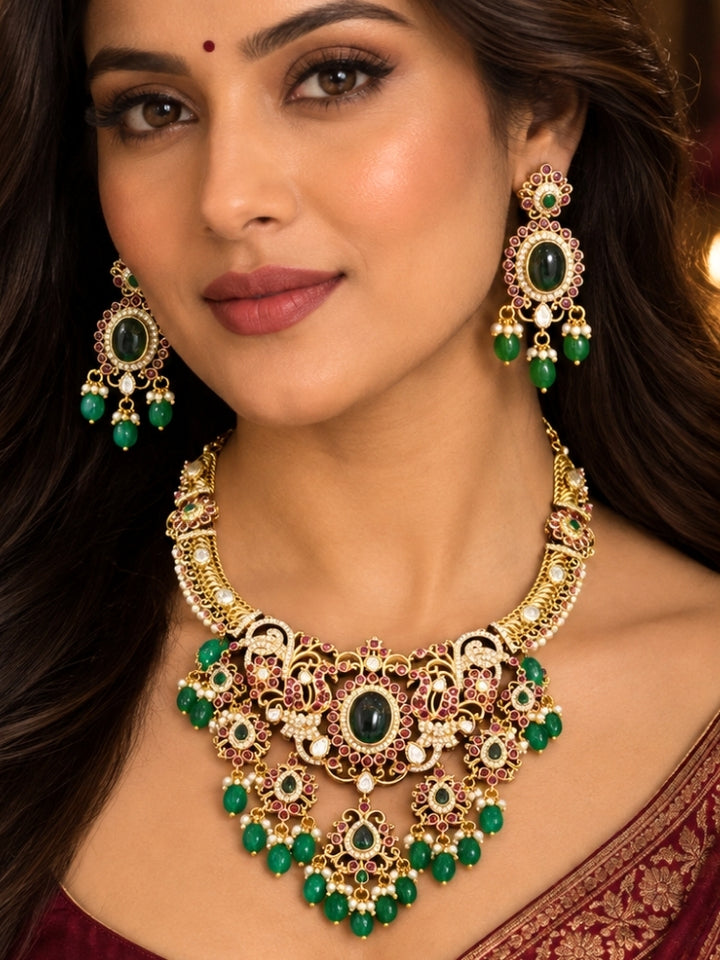 Gulmohar Green Necklace Set