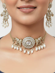 Aneya Zirconia White Choker Necklace Set