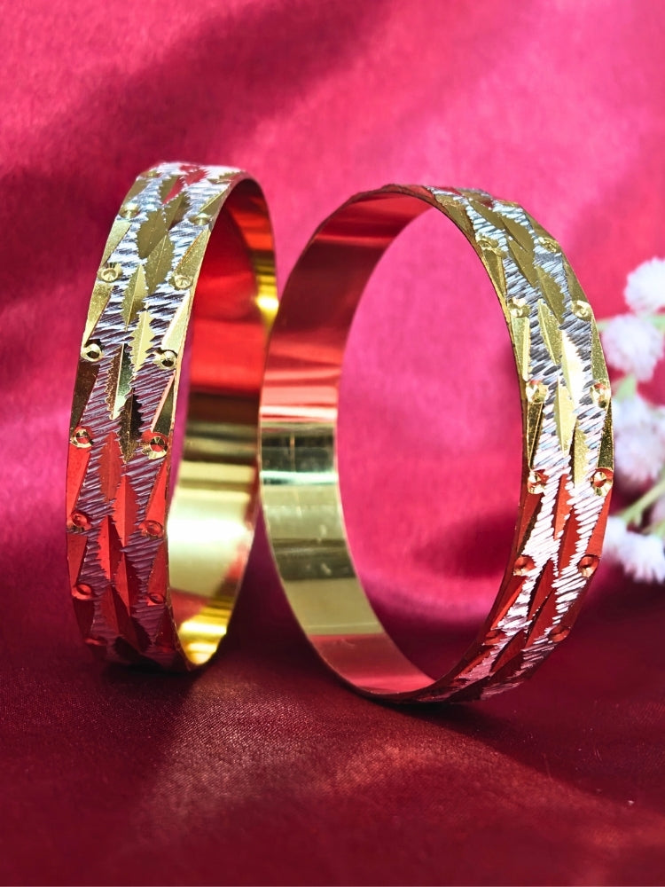 Close-up of an ornate traditional (Gold Polish) Bangles Set. It’s comfortable and lightweight enough for everyday wear, and it also looks absolutely beautiful and elegant. The design is stylish, the finish is impressive, and it feels really pleasant to wear all day.