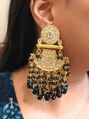 Black Neha Kundan Long Earrings