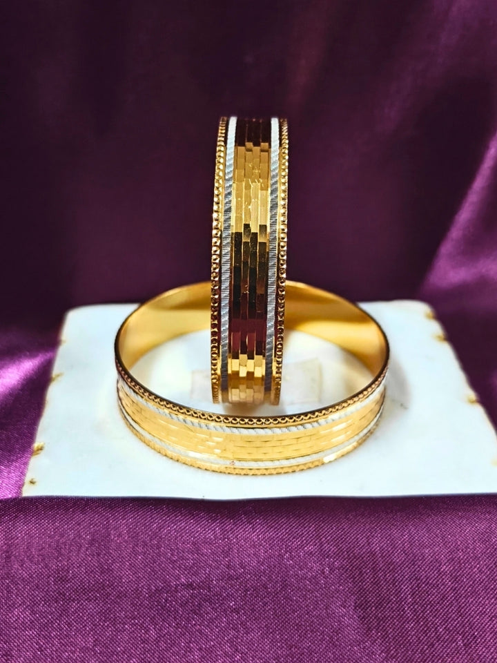 Close-up of an ornate traditional (Gold Polish) Bangles Set. It’s comfortable and lightweight enough for everyday wear, and it also looks absolutely beautiful and elegant. The design is stylish, the finish is impressive, and it feels really pleasant to wear all day.