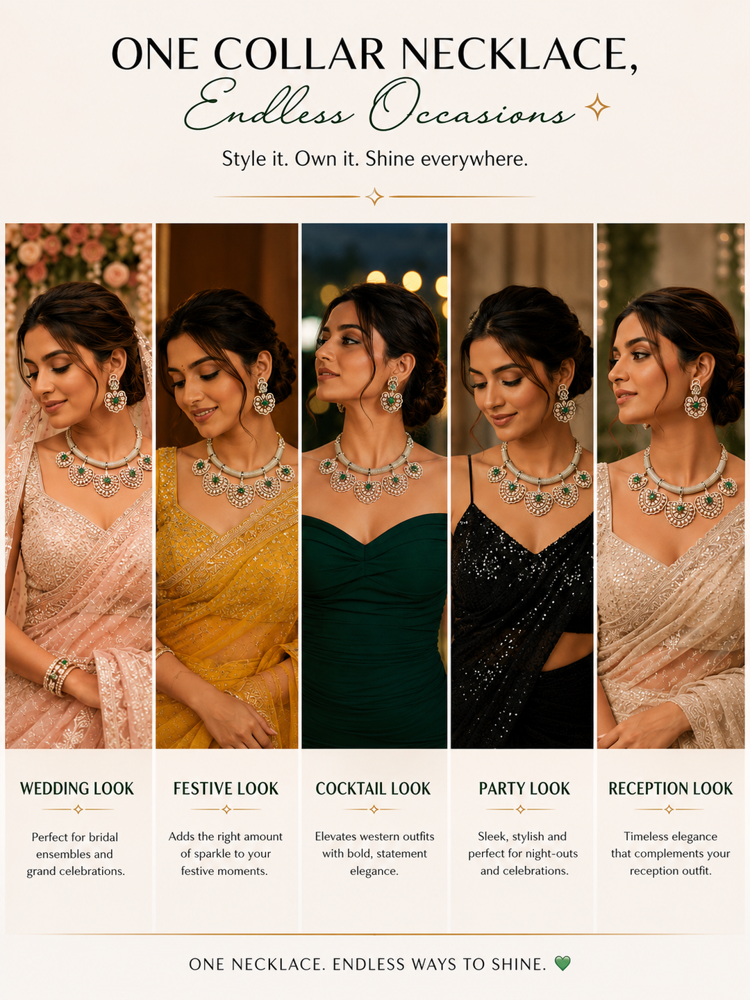 Raizel Emerald Green Necklace Set (Mehendi Polish)