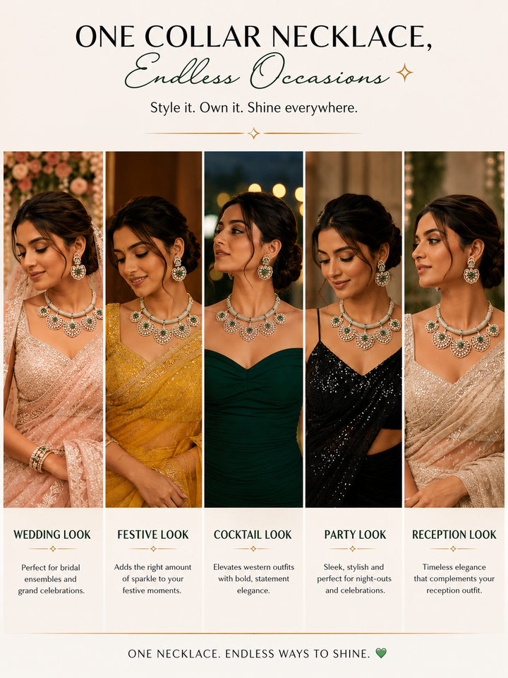 Raizel Emerald Green Necklace Set (Mehendi Polish)