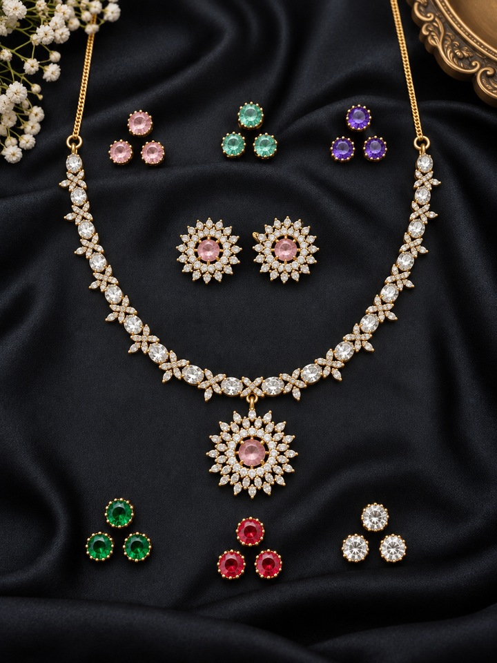 Twishaa Zirconia 6 Color Changeable Necklace Set