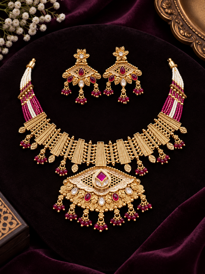 Svarlina Rajwadi Pink Necklace Set