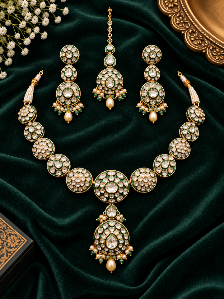 Suhasini Green Kundan Necklace Set