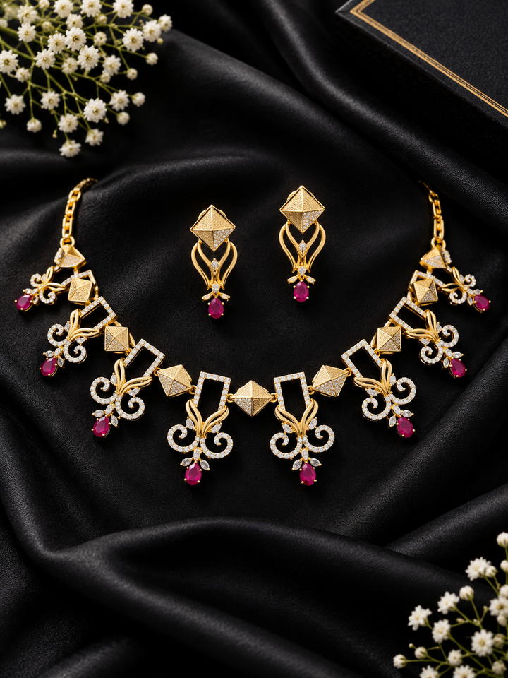 Majesty Zirconia Ruby Pink Necklace Set