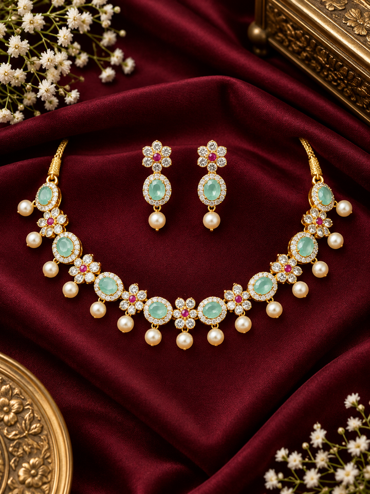 Mint Green Samrina Zirconia Necklace Set