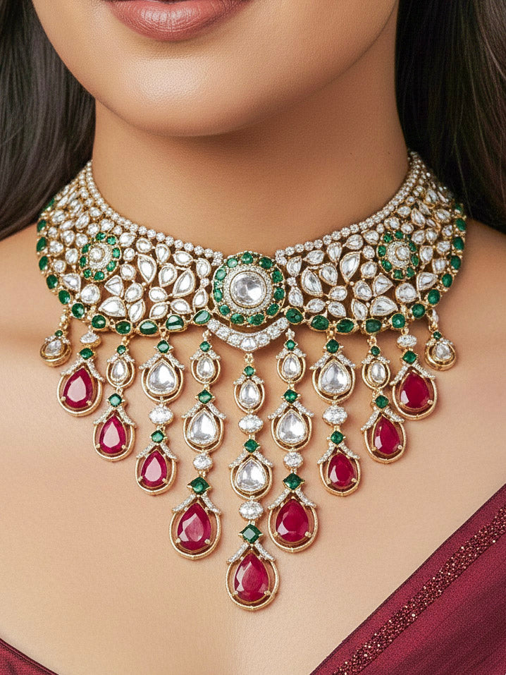 The Royal Dynasty Ruby Red & Green Necklace Set